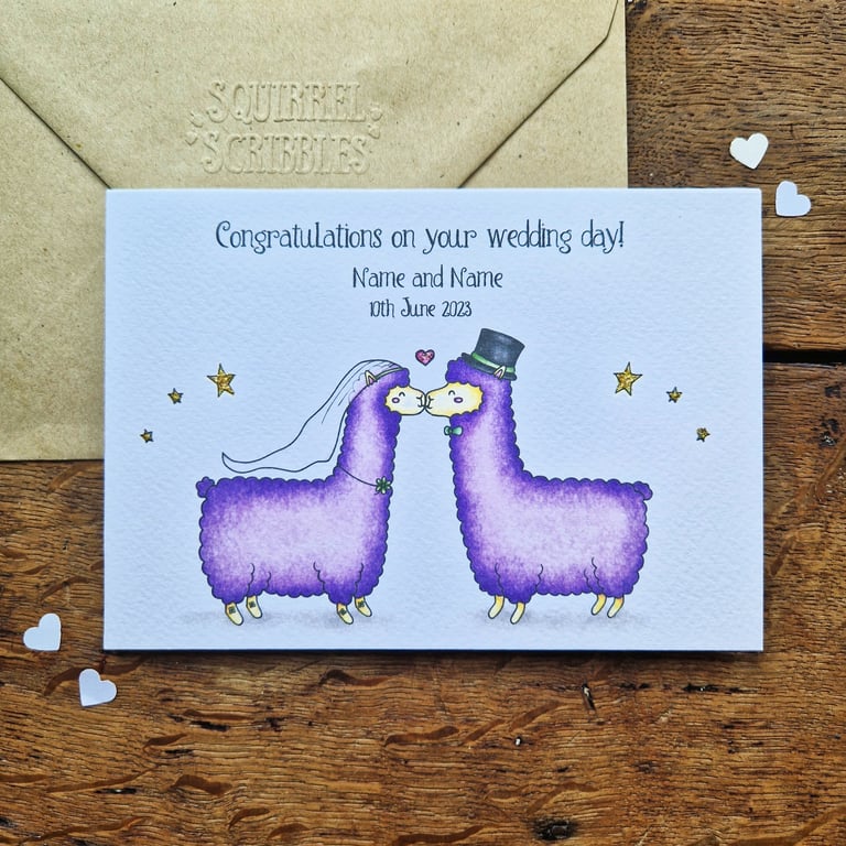 Personalised wedding card in multiple colours, Customised bride and groom card