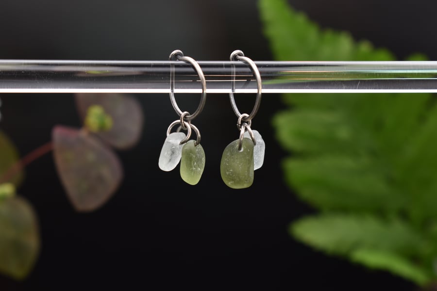 Highland Sea Glass and Sterling Silver Hoop Earrings
