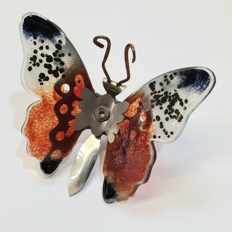 Butterfly Wall Art - Glass and Metal - Mini Red, Black and White Butterfly