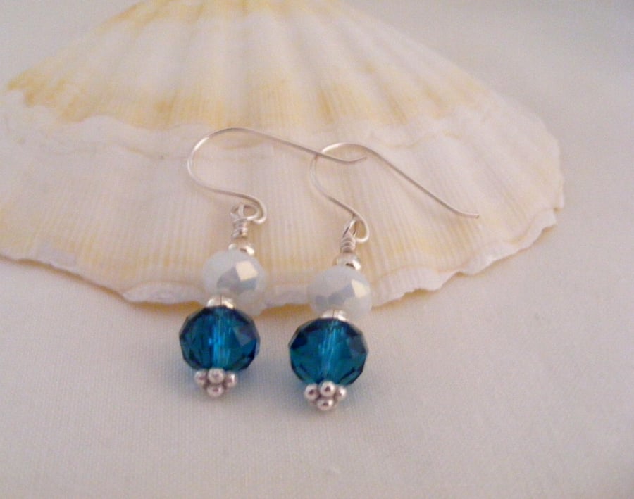 Turquoise and White Crystal Earrings