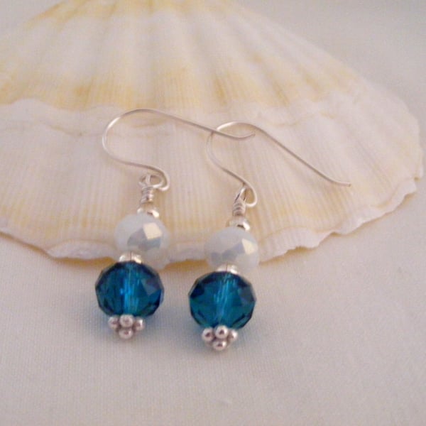 Turquoise and White Crystal Earrings