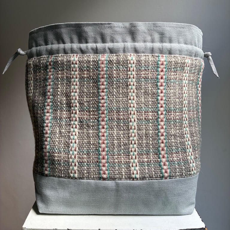 Cariad Bag - Mocha range: mocha brown, pink & seagreen. Handwoven in Wales