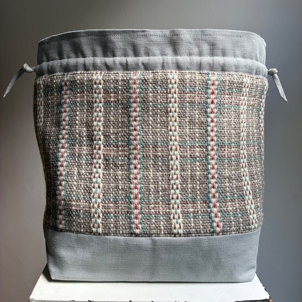 Cariad Bag - Mocha range: mocha brown, pink & seagreen. Handwoven in Wales
