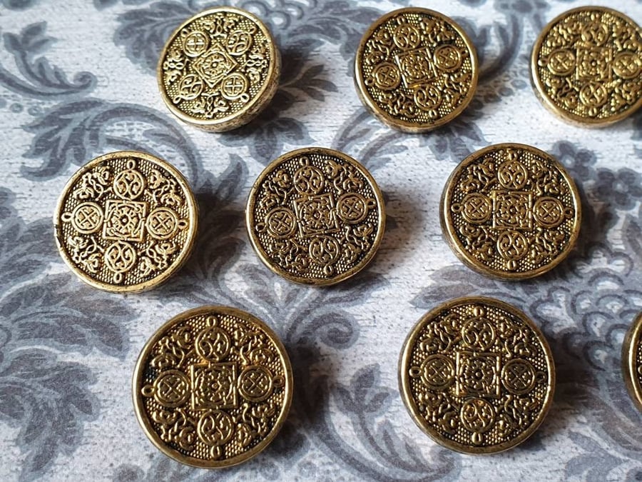 18mm 11 16" 28L Russian look Antique Gold Buttons ITALIAN MADE x 6