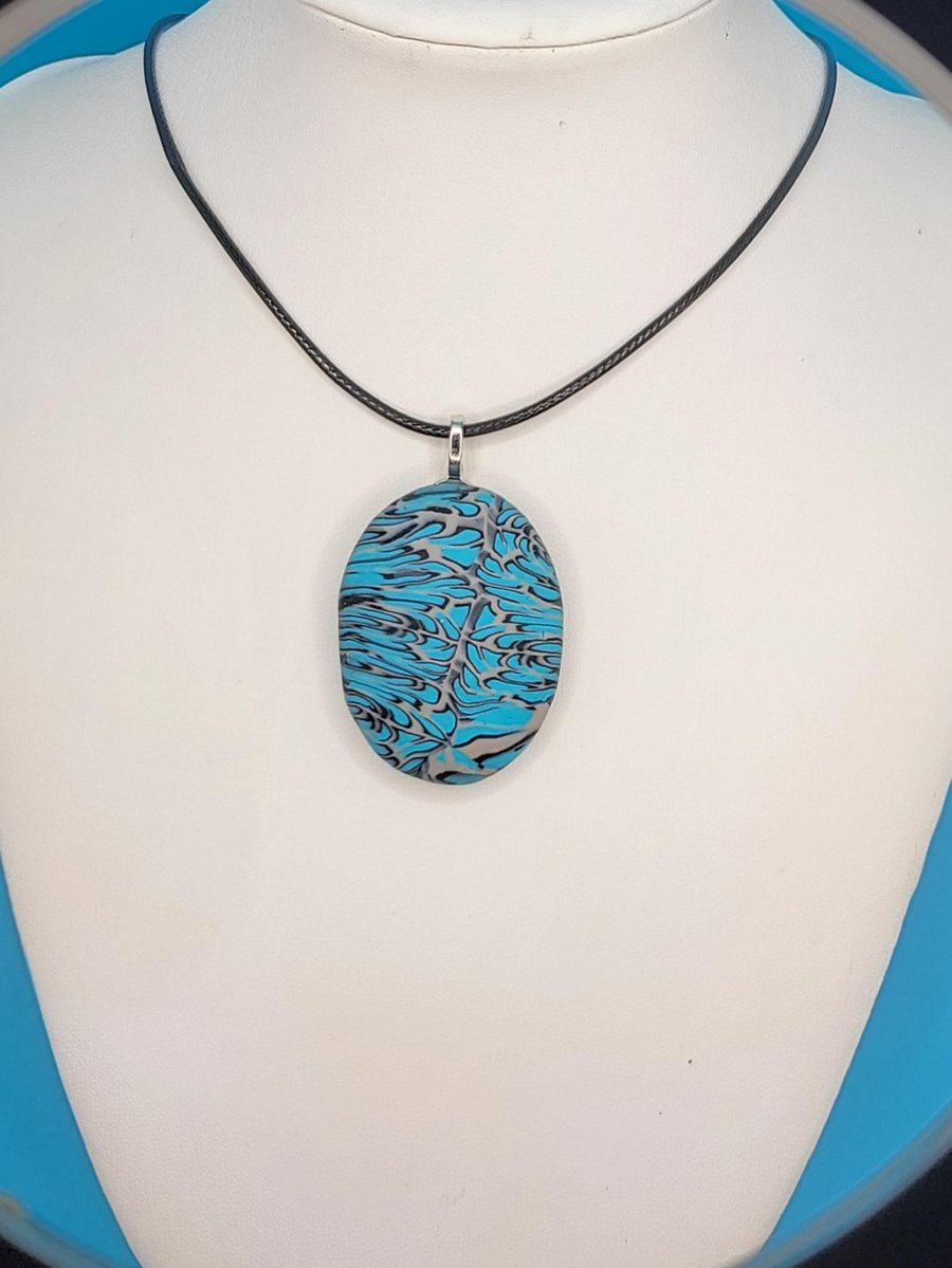 Handmade Oval Polymer Clay Pendant Necklace, Colourful Artisan Jewellery, Boho S