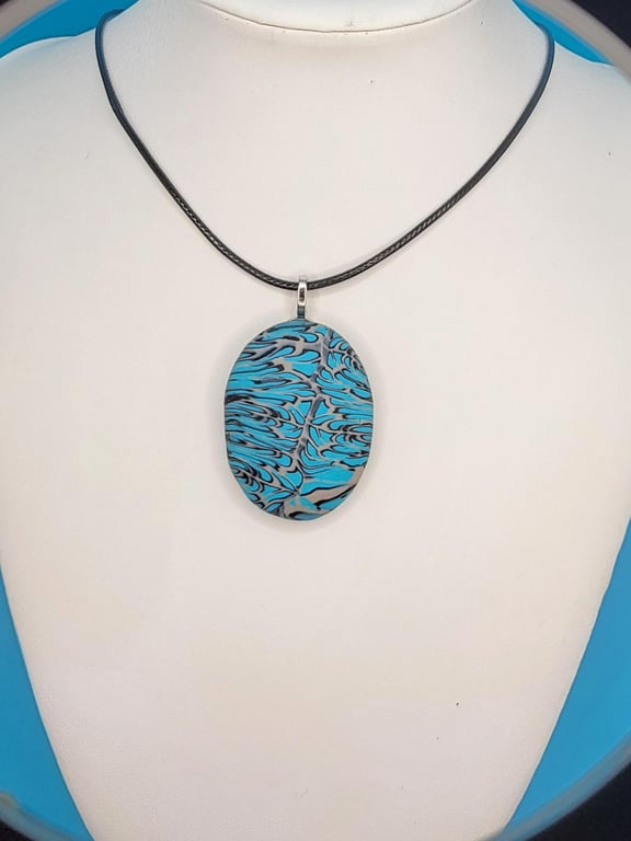 Handmade Oval Polymer Clay Pendant Necklace, Colourful Artisan Jewellery, Boho S