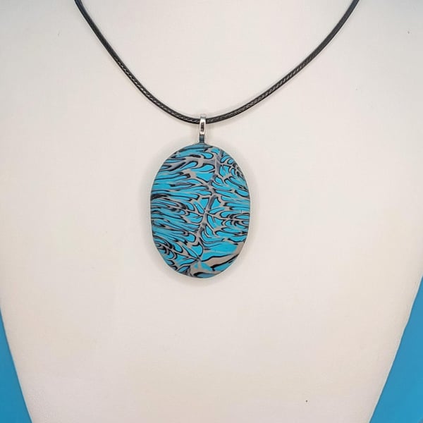 Handmade Oval Polymer Clay Pendant Necklace, Colourful Artisan Jewellery, Boho S