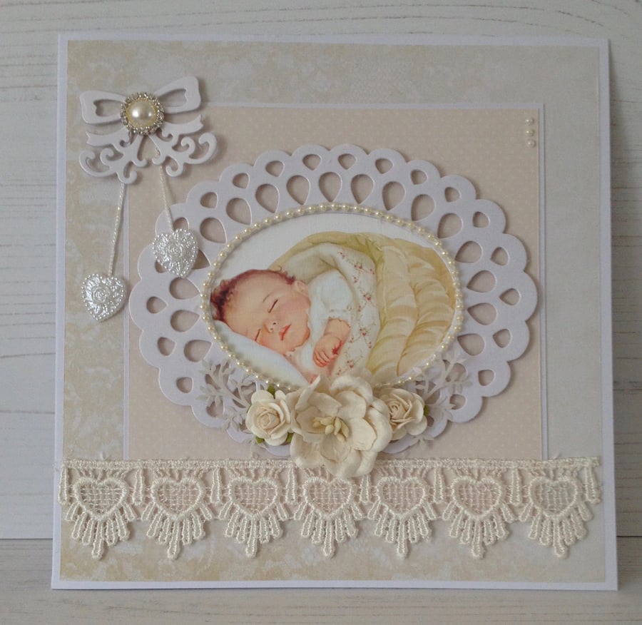 Hearts & Flowers New Baby Card (Cream)  PB14