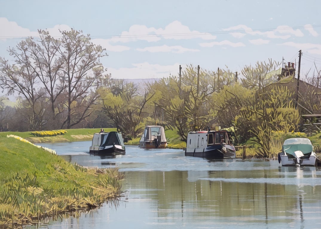 Boats on the Fens Norfolk Art Greeting Card A5