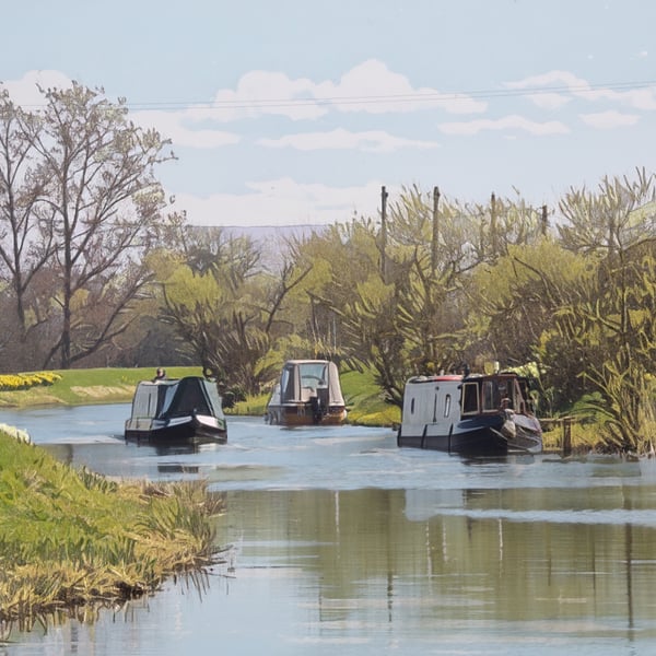 Boats on the Fens Norfolk Art Greeting Card A5
