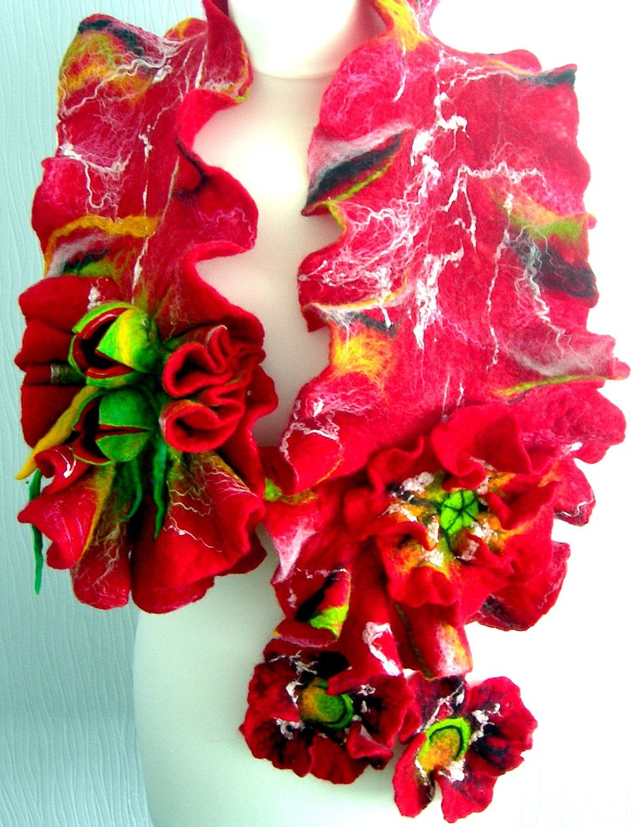 Hand Felted, Wool Jewelry scarf-100% WOOL MERINO