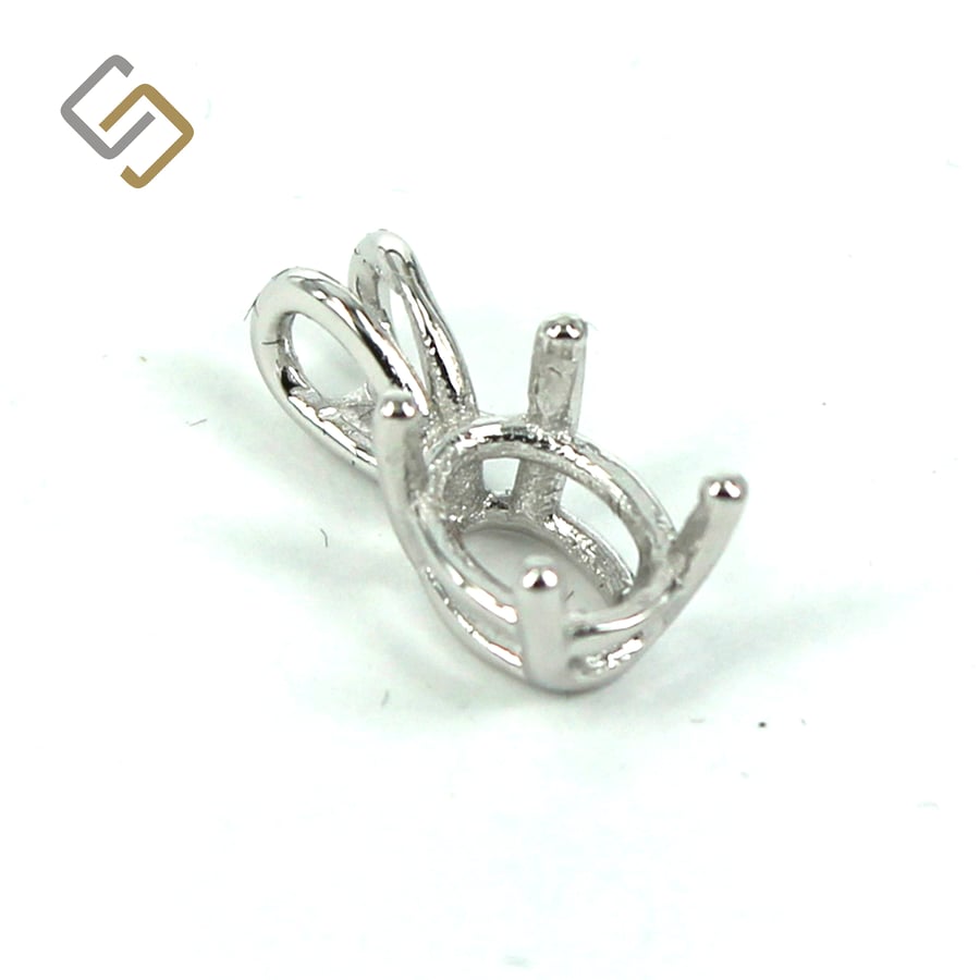 Oval Basket Pendant Setting with 4-Prong Mounting in Sterling Silver for 6 x 8mm
