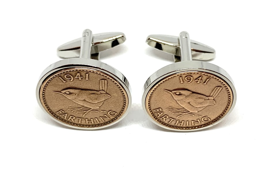 80th Birthday 1941 Gift Farthing Coin Cufflinks,Two tone design, 80th