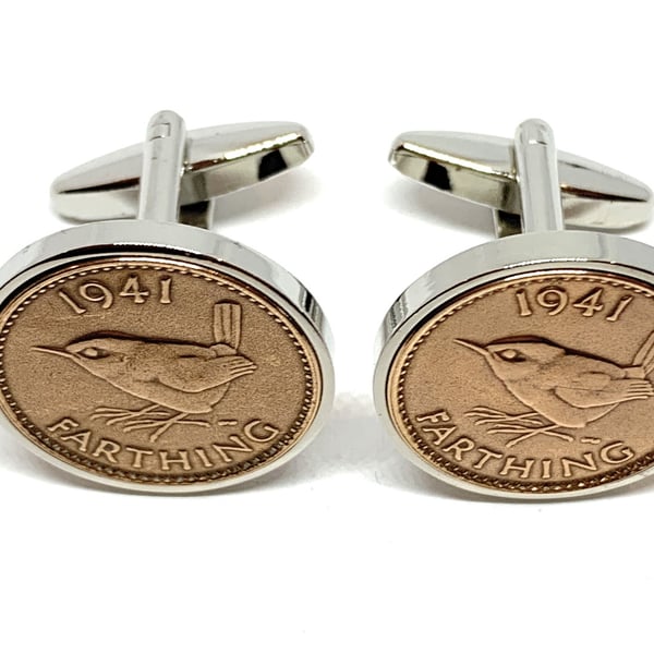 80th Birthday 1941 Gift Farthing Coin Cufflinks,Two tone design, 80th