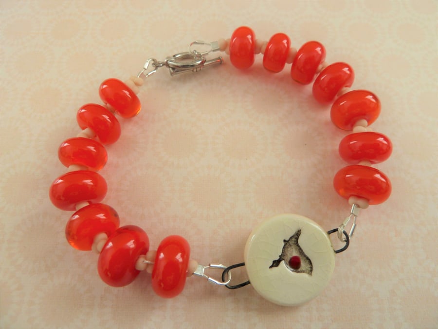 handmade lampwork red robin ceramic bracelet