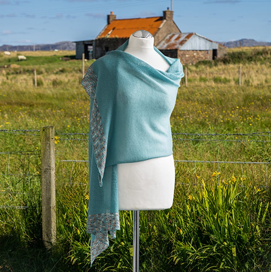 Super Fine Merino wool wrap in ice blue. Lightweight shawl. Wedding stole.