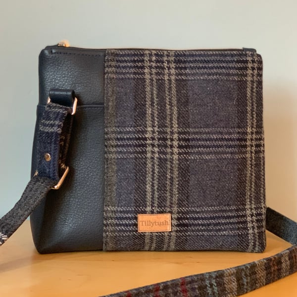 Harris Tweed and Faux Leather Crossbody Bag