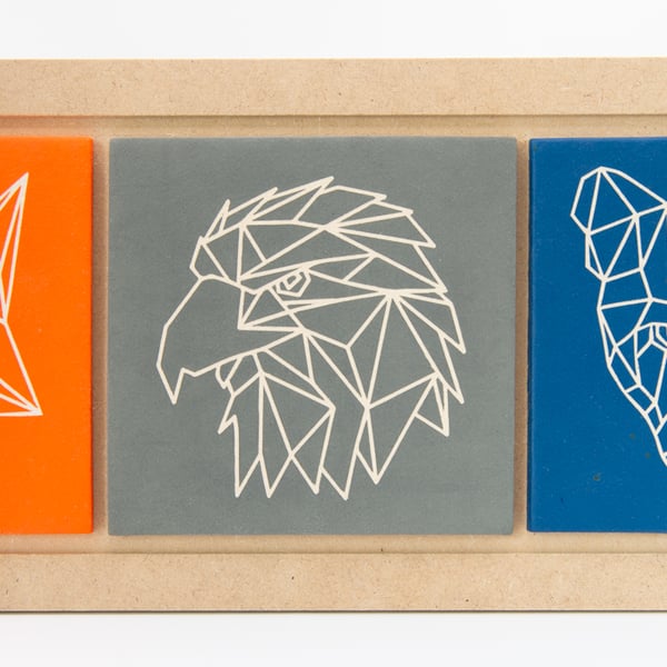 Animal Tile Triptych in Frame 
