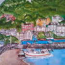 Llandudno pier view North Wales Watercolour print A5