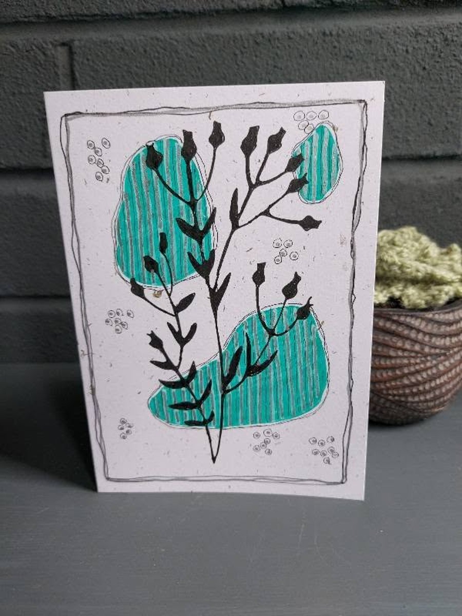 Boho art inspired modern botanical greeting card - Jade