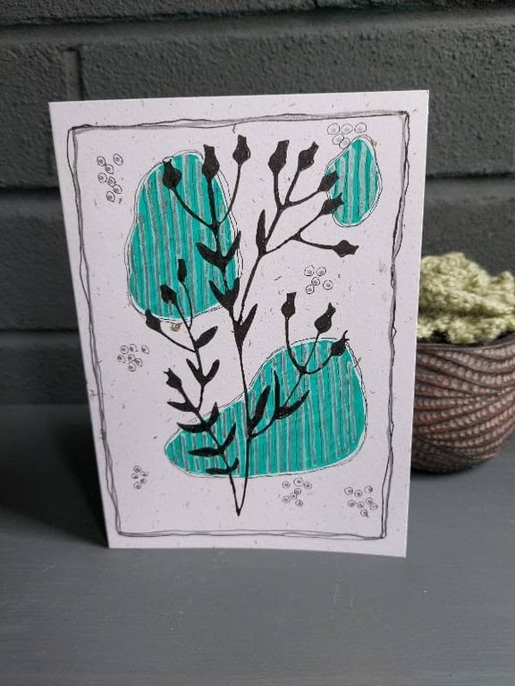 Boho art inspired modern botanical greeting card - Jade