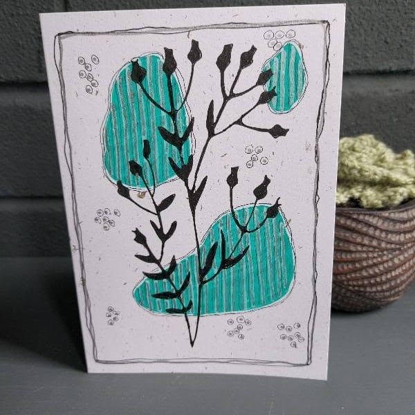 Boho art inspired modern botanical greeting card - Jade