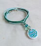 Blue and green short polymer clay pendant and cotton cord necklace - Image 9