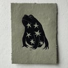 Magic Toad, linocut print on handmade paper