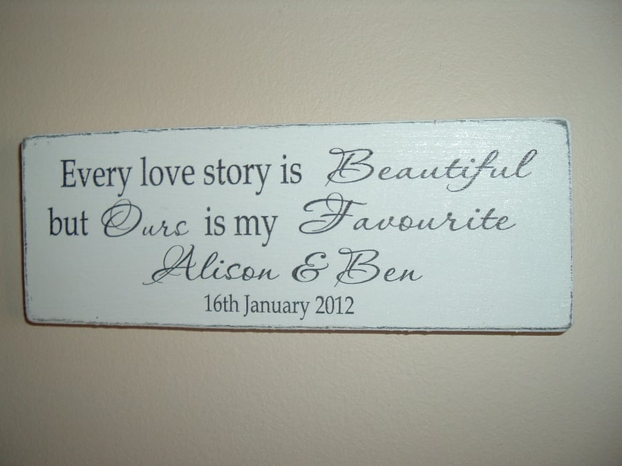 Personalised love story plaque sign weddings engagements anniversary