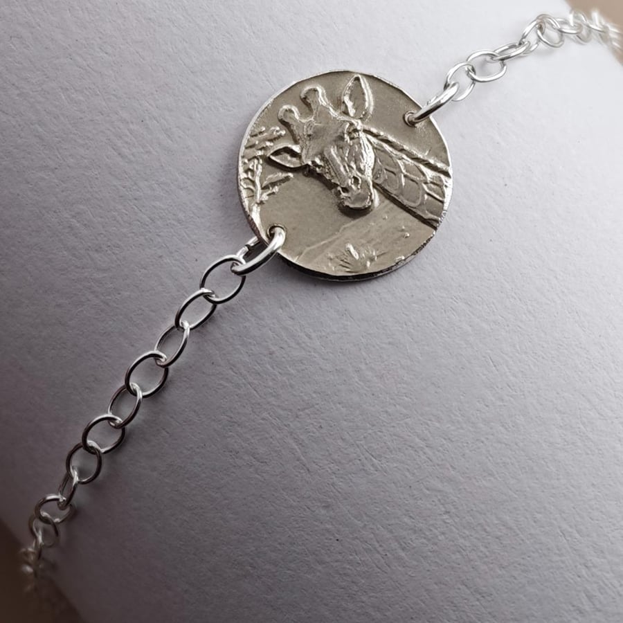 Giraffe Engraved Sterling Silver Coin Bracelet