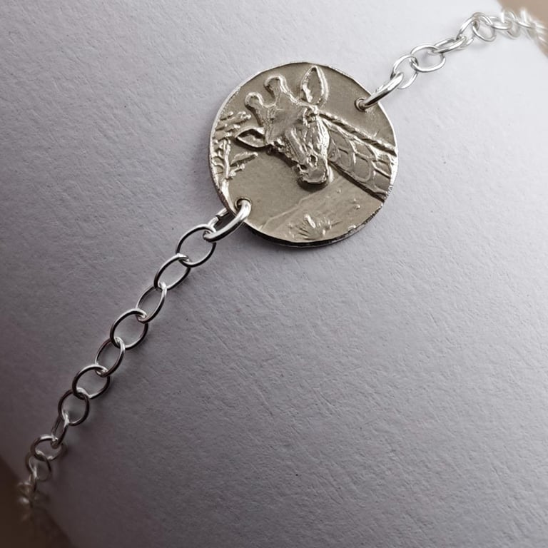 Giraffe Engraved Sterling Silver Coin Bracelet