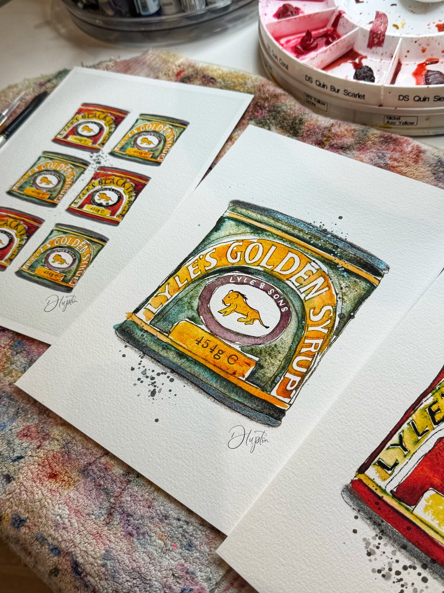 Hand Finished Watercolour A4 Art Print - Lyle's Syrup Tin