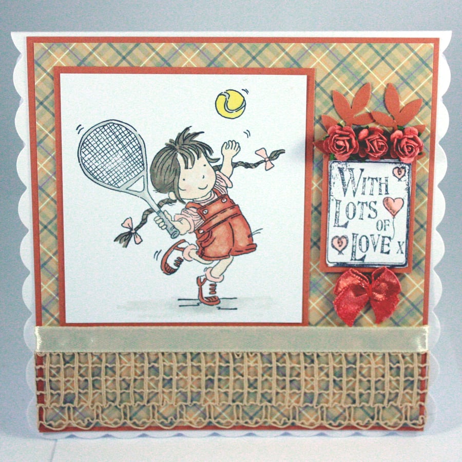 Any occasion greetings card, birthday card - playing tennis 