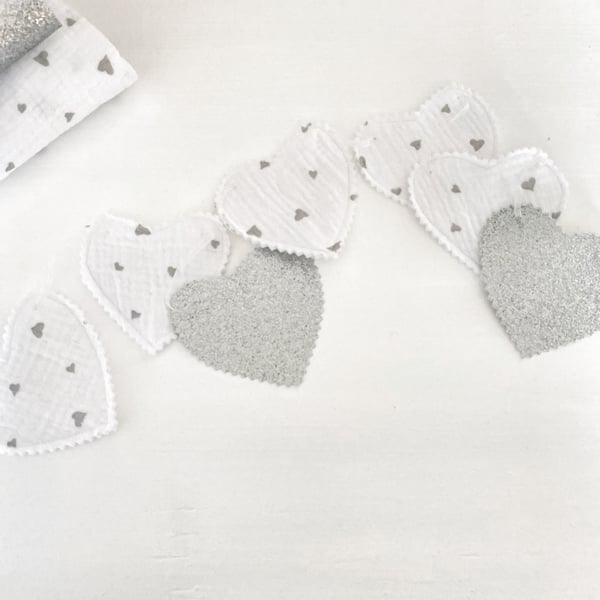 Heart Garland in White and Sparkly Silver