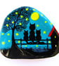 Three Cats Painted Shell, Moon Stars Tree Kittens, Seashell Magnet (optional) - Image 2