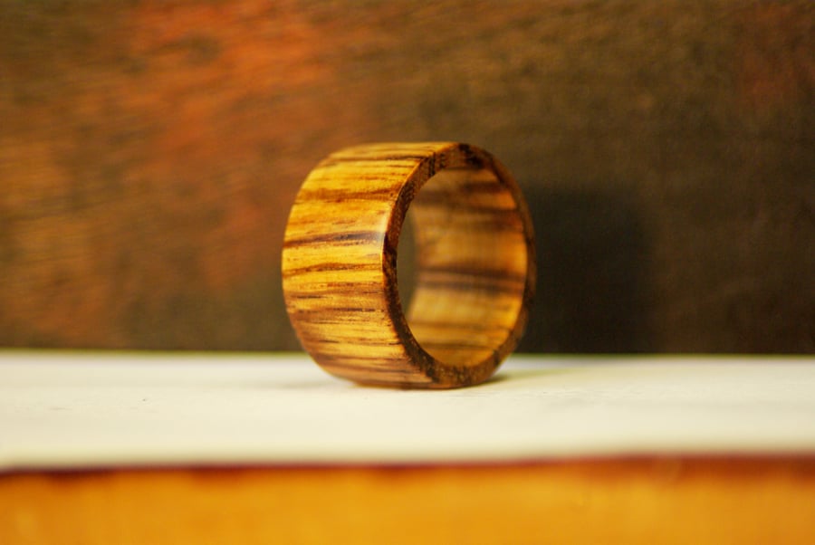 Solid exotic wood ring: Zebrano