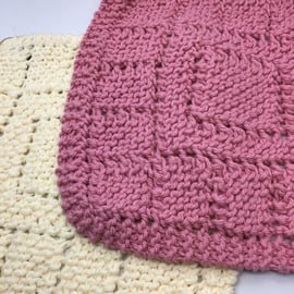 Hand Knit Cotton Dishcloth Bundle of 2