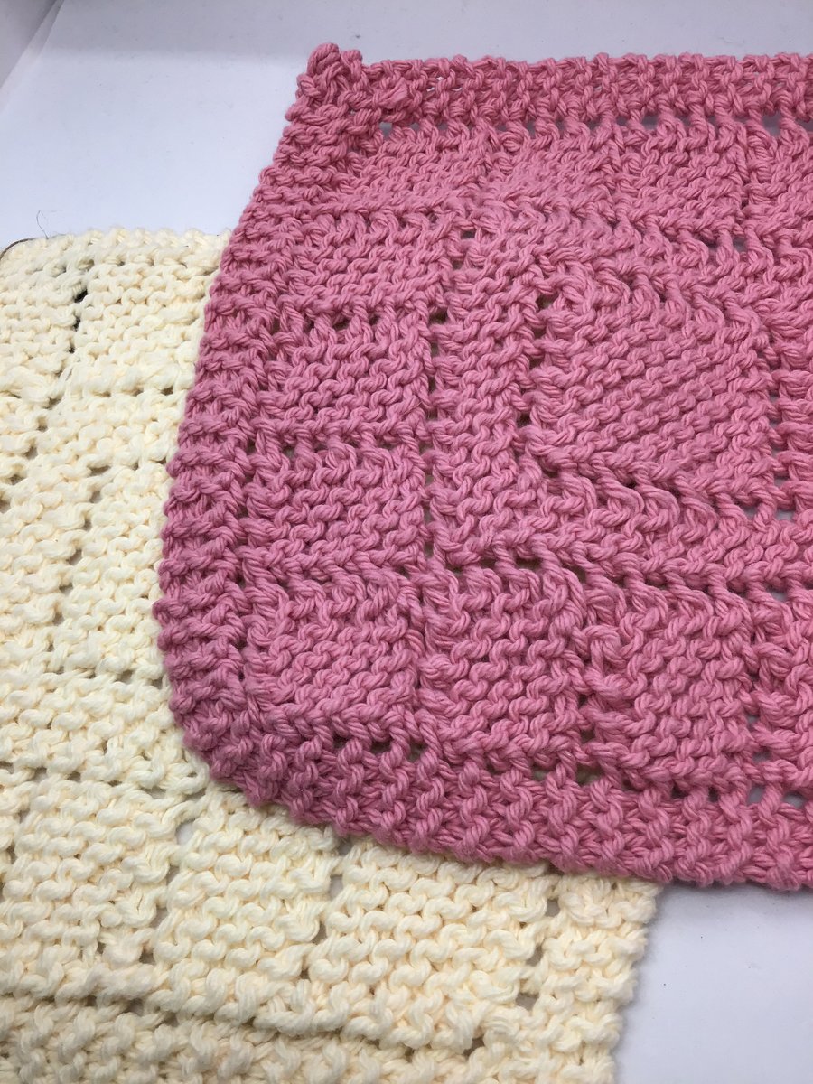 Hand Knit Cotton Dishcloth Bundle of 2