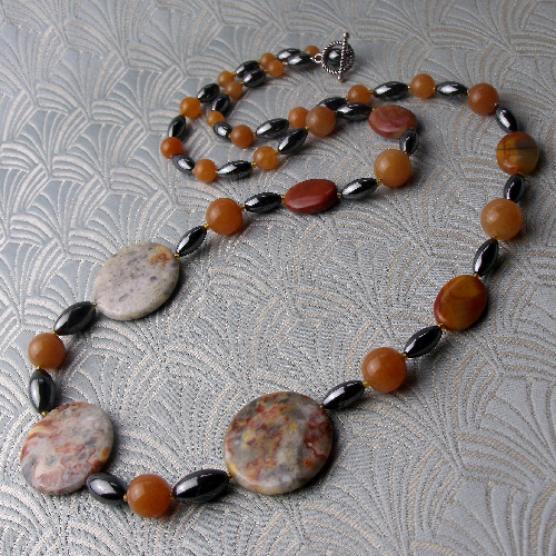 Long Chunky Necklace, Long Jasper Necklace, Long Handmade Necklace CC02