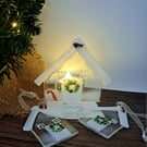 Fused Glass Tealight 'Candy Cane Cottage'