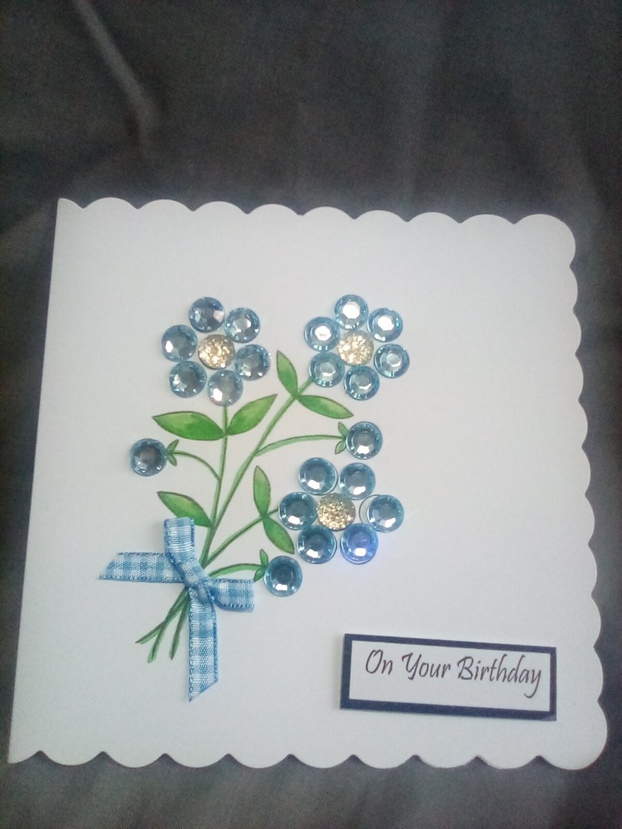 A bouquet of flowers watercolour and embellished  Birthday card