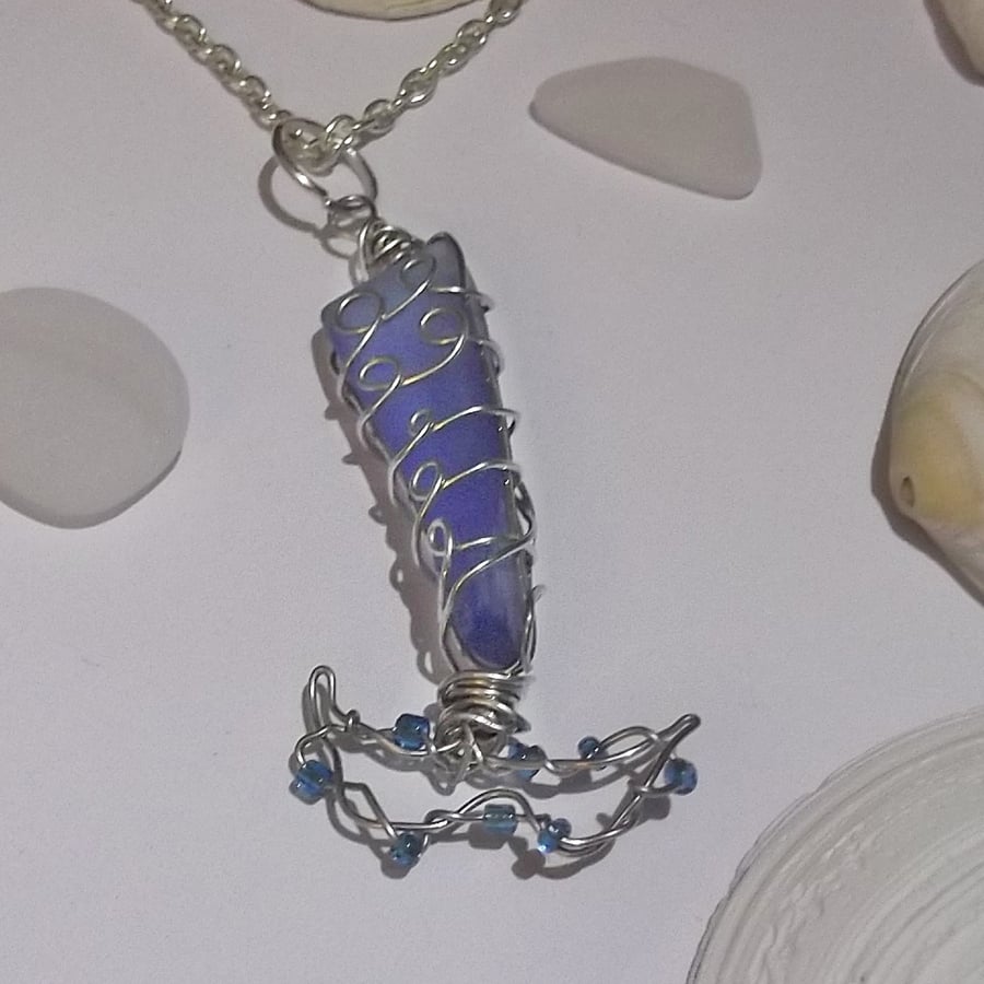Mermaids tail pendant. Wire wrapped sea glass pendant. 