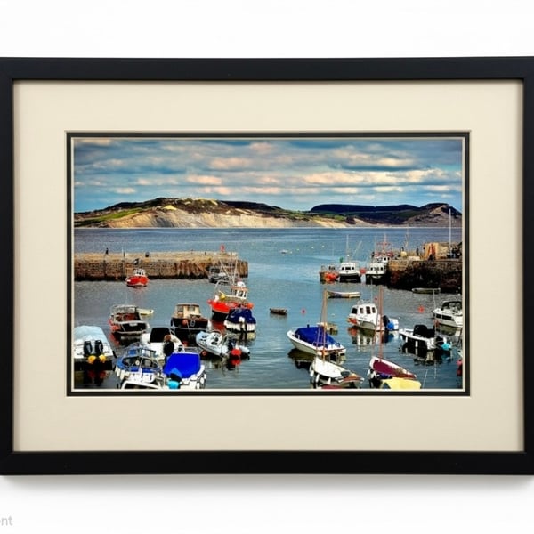 Clouds Over Lyme Regis Harbour Boats Photo Print Dorset Devon