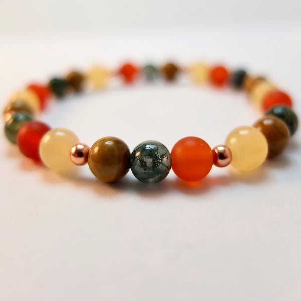 Agate, Carnelian And Ambronite Bracelet - Handmade In Devon - Free UK Delivery