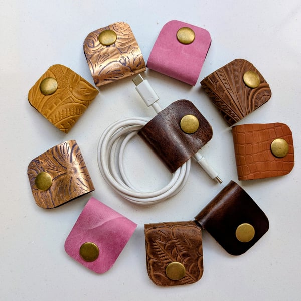 THREE Leather cable clips