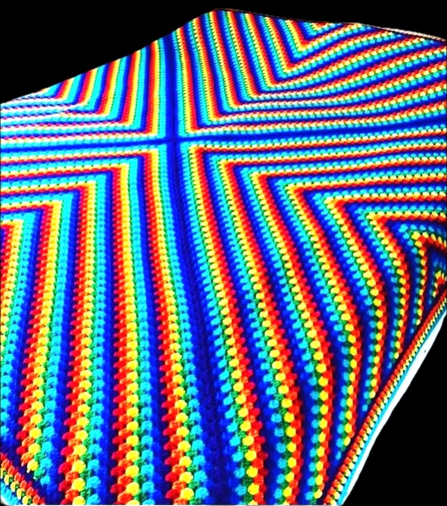 Handmade King Size Rainbow Crochet Blanket and Bedspread