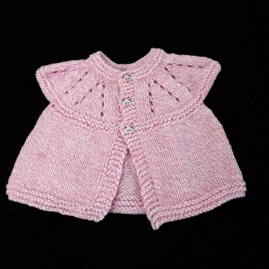 Baby sleeveless cardigan hand knitted in pink and cream mix - newborn