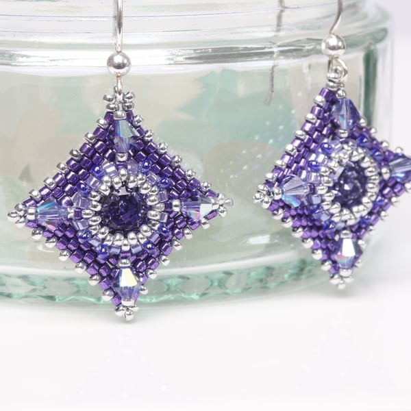 Kite Earrings in Purple and Silver