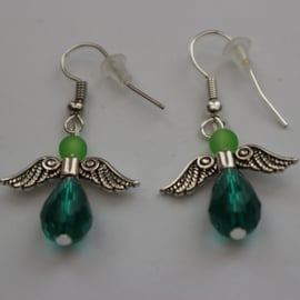 Silver plated beaded earrings- silver Christmas angel teal