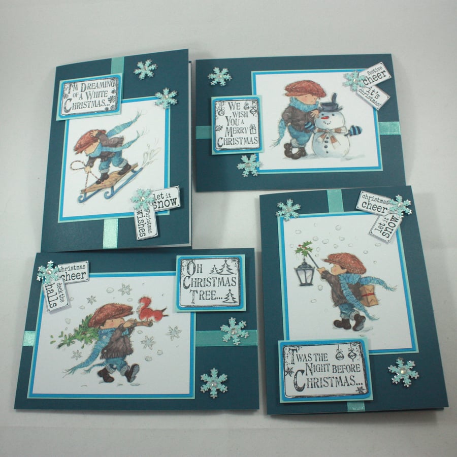 Pack of 4 handmade Christmas cards - Christmas boys
